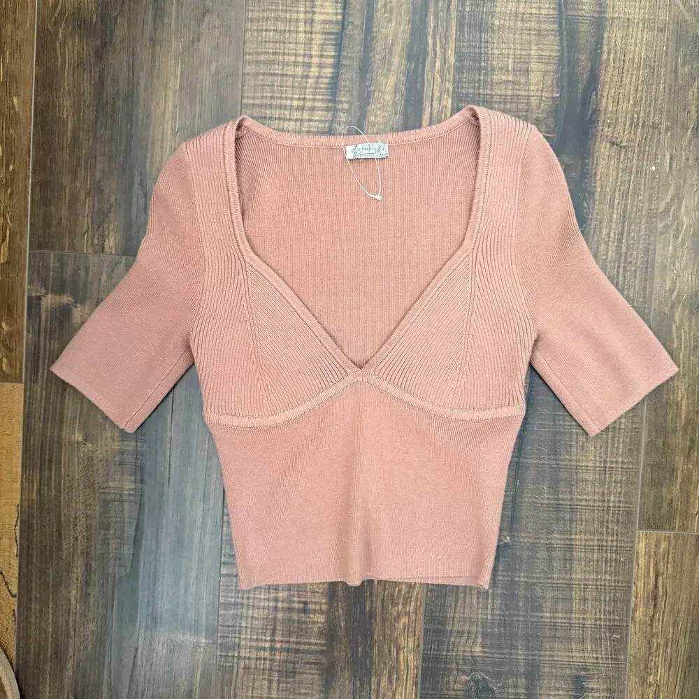 NWOT Free People Teagan Swit Short Sleeve Knit Ribbed Top Sweater - xs